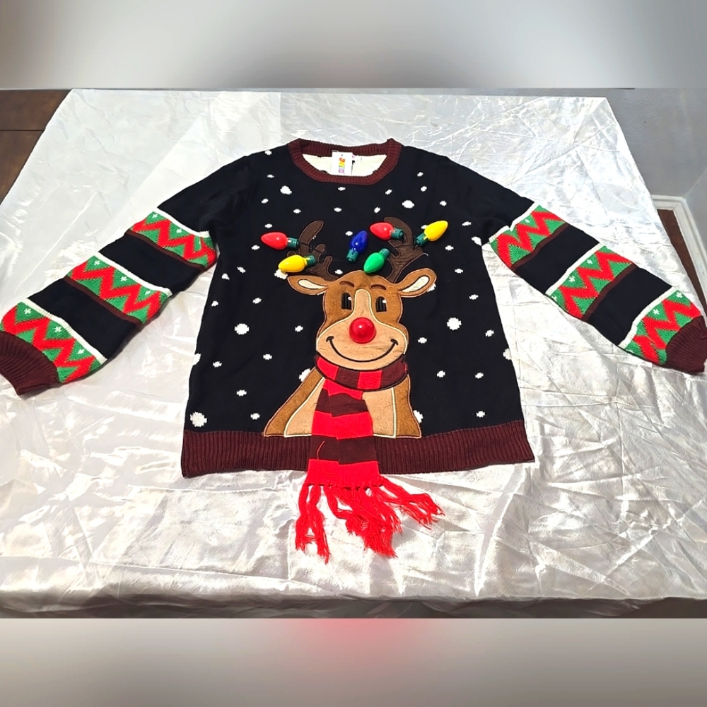 JOYIN Womens Light Up Reindeer Ugly Christmas Sweater Built-in Light Bulbs L